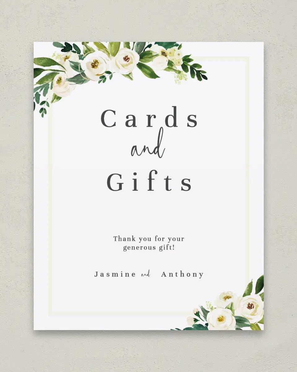 This is a 8" x 10" Cards & Gifts Sign called Wedding Florals printed in full color