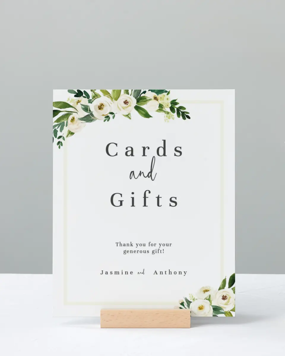This is a 8" x 10" Cards & Gifts Sign called Wedding Florals printed in full color