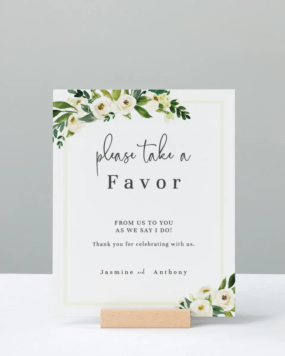 This is a 8" x 10" Favor Sign called Wedding Florals printed in full color