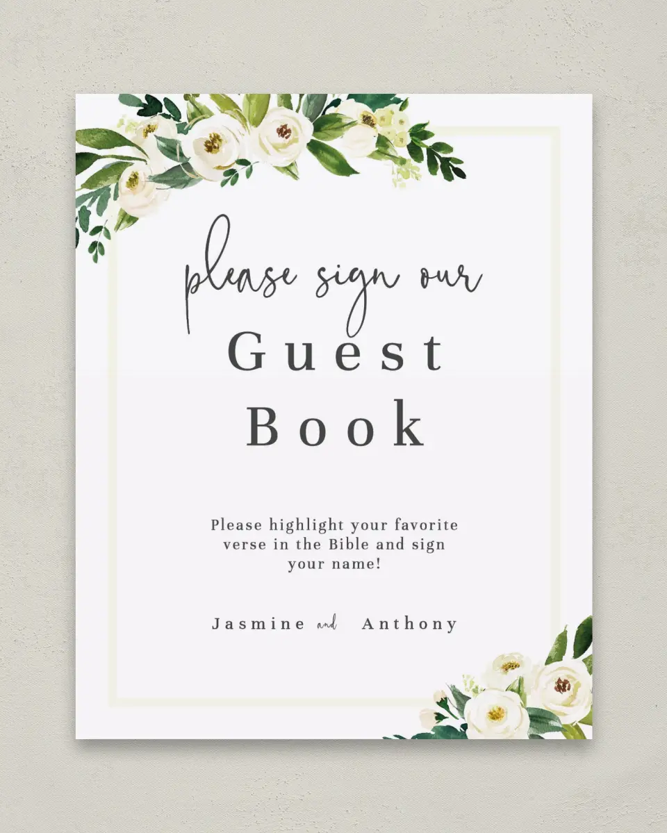 This is a 8" x 10" Guest Book Sign called Wedding Florals printed in full color with Silver foil