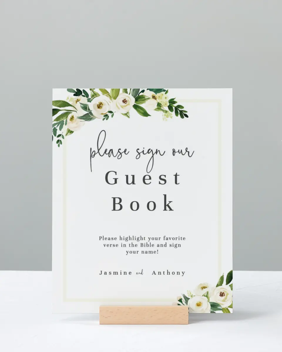 This is a 8" x 10" Guest Book Sign called Wedding Florals printed in full color with Silver foil