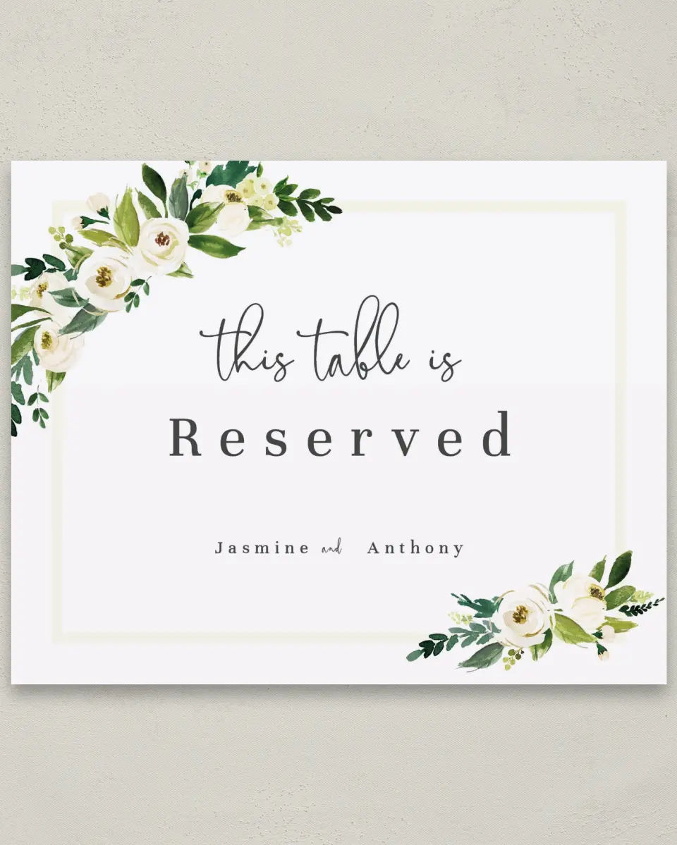 This is a 8" x 10" Reserved Seating Sign called Wedding Florals printed in full color