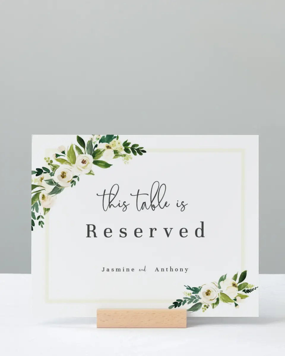 This is a 8" x 10" Reserved Seating Sign called Wedding Florals printed in full color