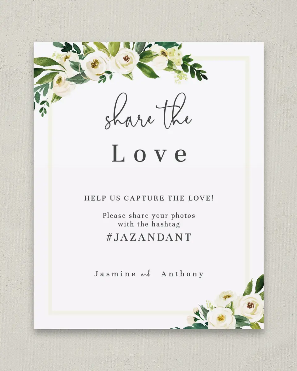 This is a 8" x 10" Share the Love Sign called Wedding Florals printed in full color with Silver foil