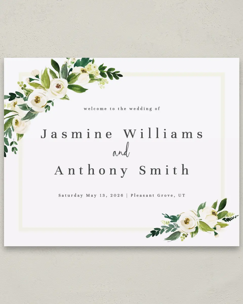 This is a 8" x 10" Welcome Sign called Wedding Florals printed in full color