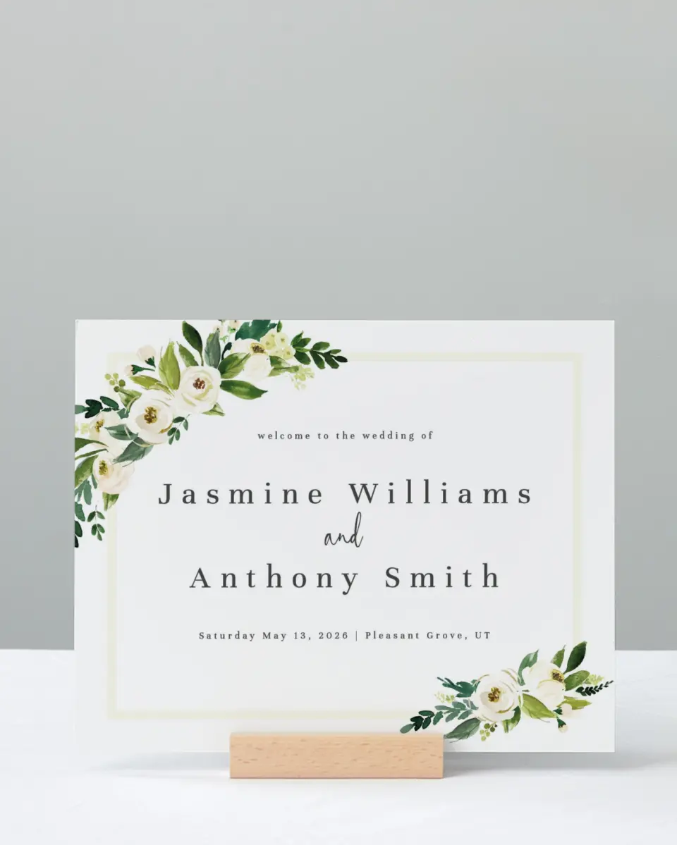 This is a 8" x 10" Welcome Sign called Wedding Florals printed in full color