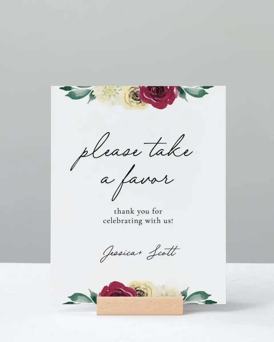 This is a 8" x 10" Favor Sign called Floral Touch printed in full color