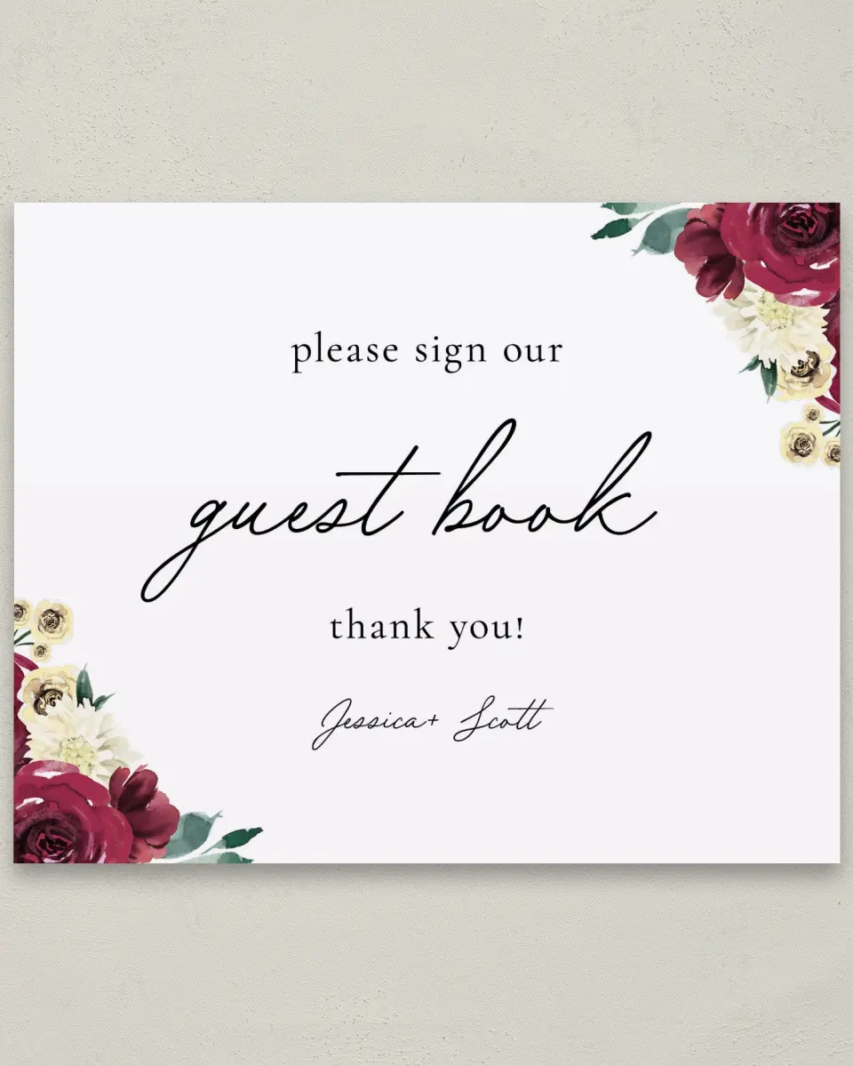 This is a 8" x 10" Guest Book Sign called Floral Touch printed in full color