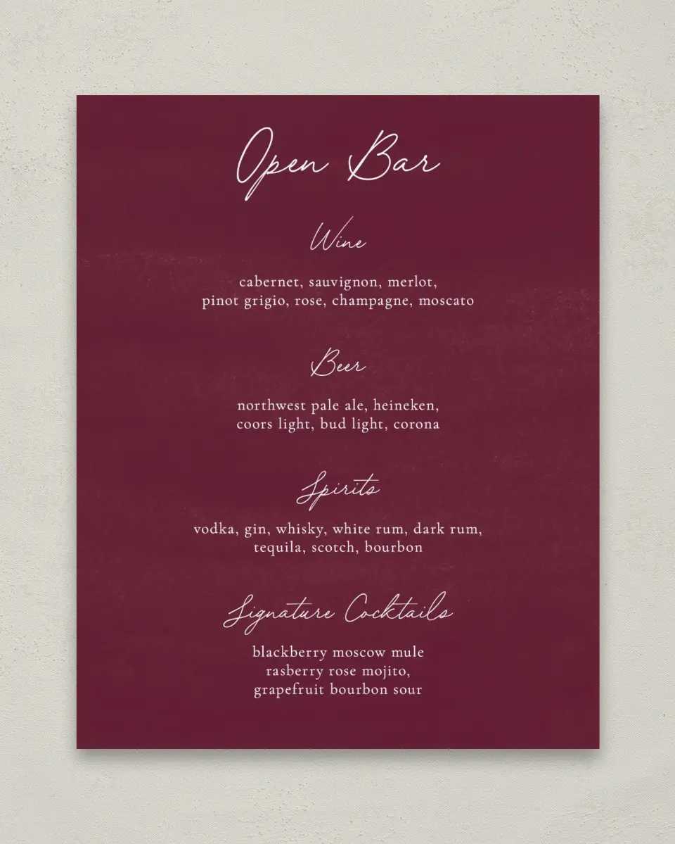 This is a 8" x 10" Menu Sign called Floral Touch printed in full color