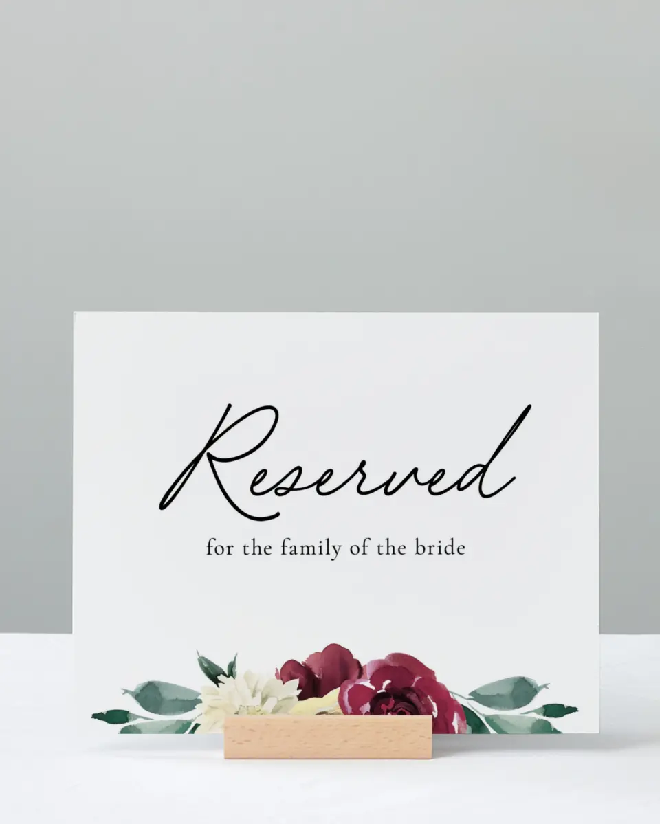 This is a 8" x 10" Reserved Seating Sign called Floral Touch printed in full color