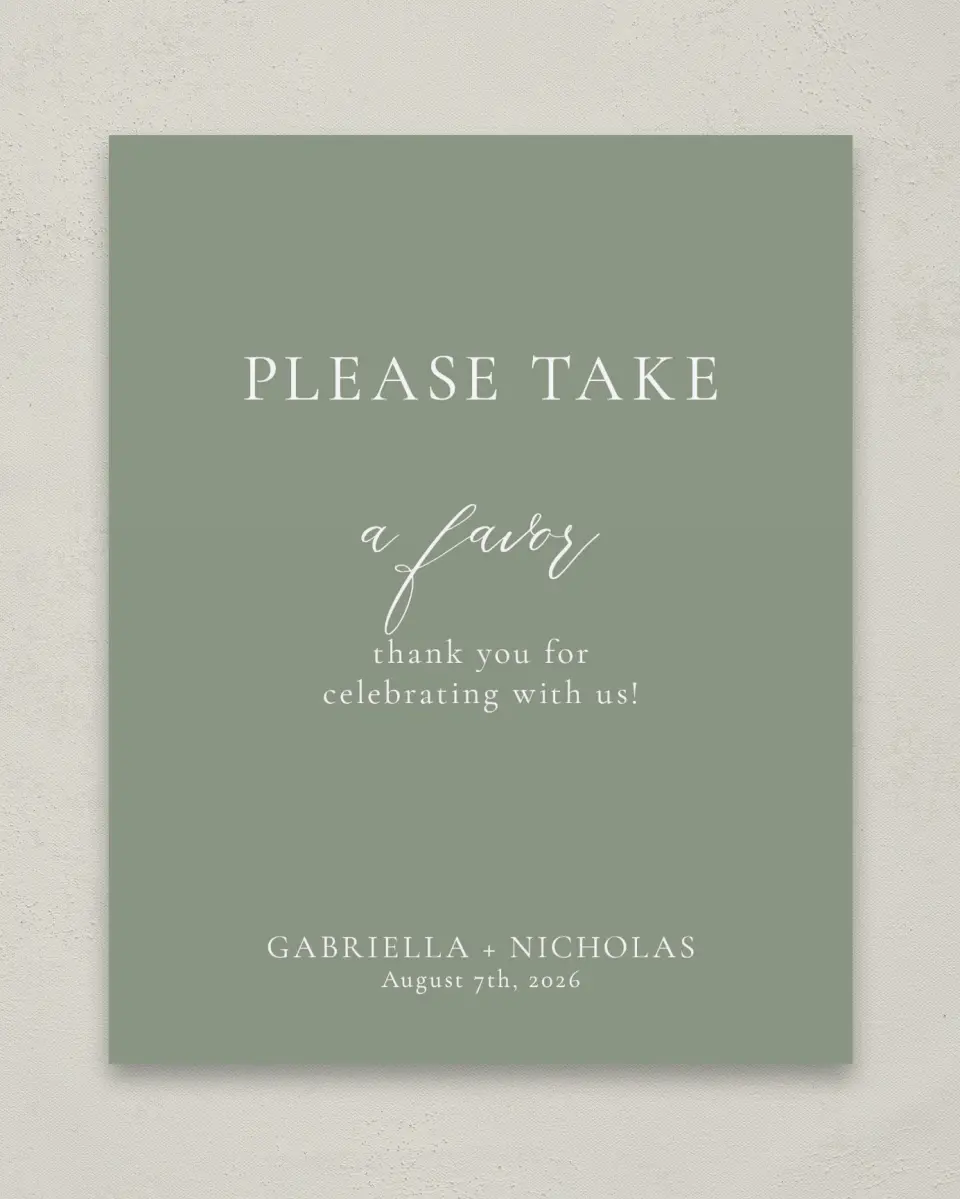 This is a 8" x 10" Favor Sign called Minimalist Type printed in full color
