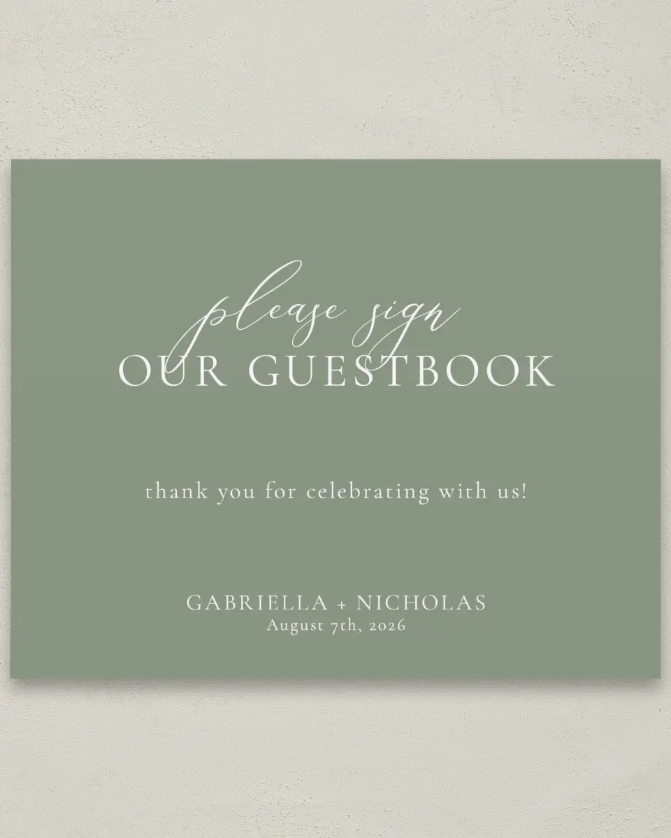 This is a 8" x 10" Guest Book Sign called Minimalist Type printed in full color