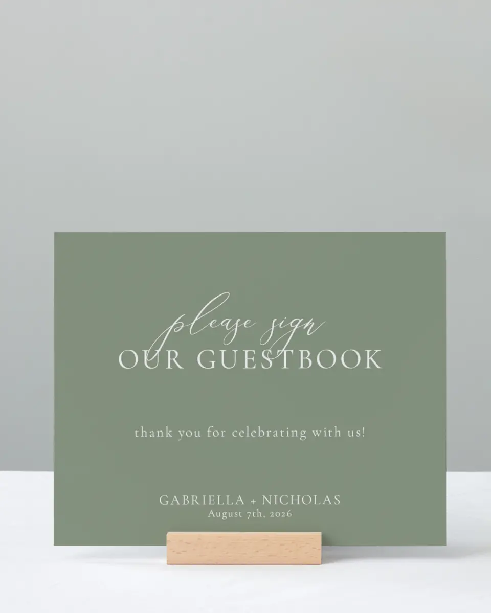 This is a 8" x 10" Guest Book Sign called Minimalist Type printed in full color with Silver foil
