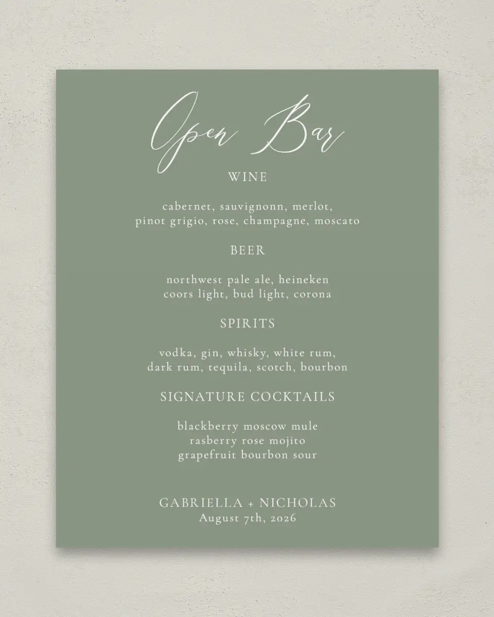 This is a 8" x 10" Menu Sign called Minimalist Type printed in full color