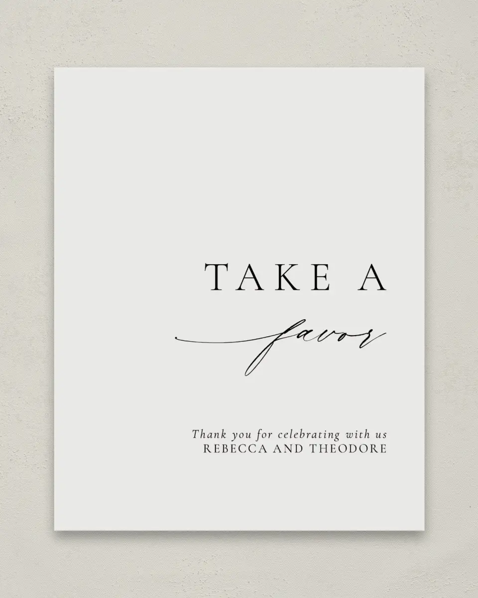 This is a 8" x 10" Favor Sign called Simply Elegant printed in full color with Gold foil