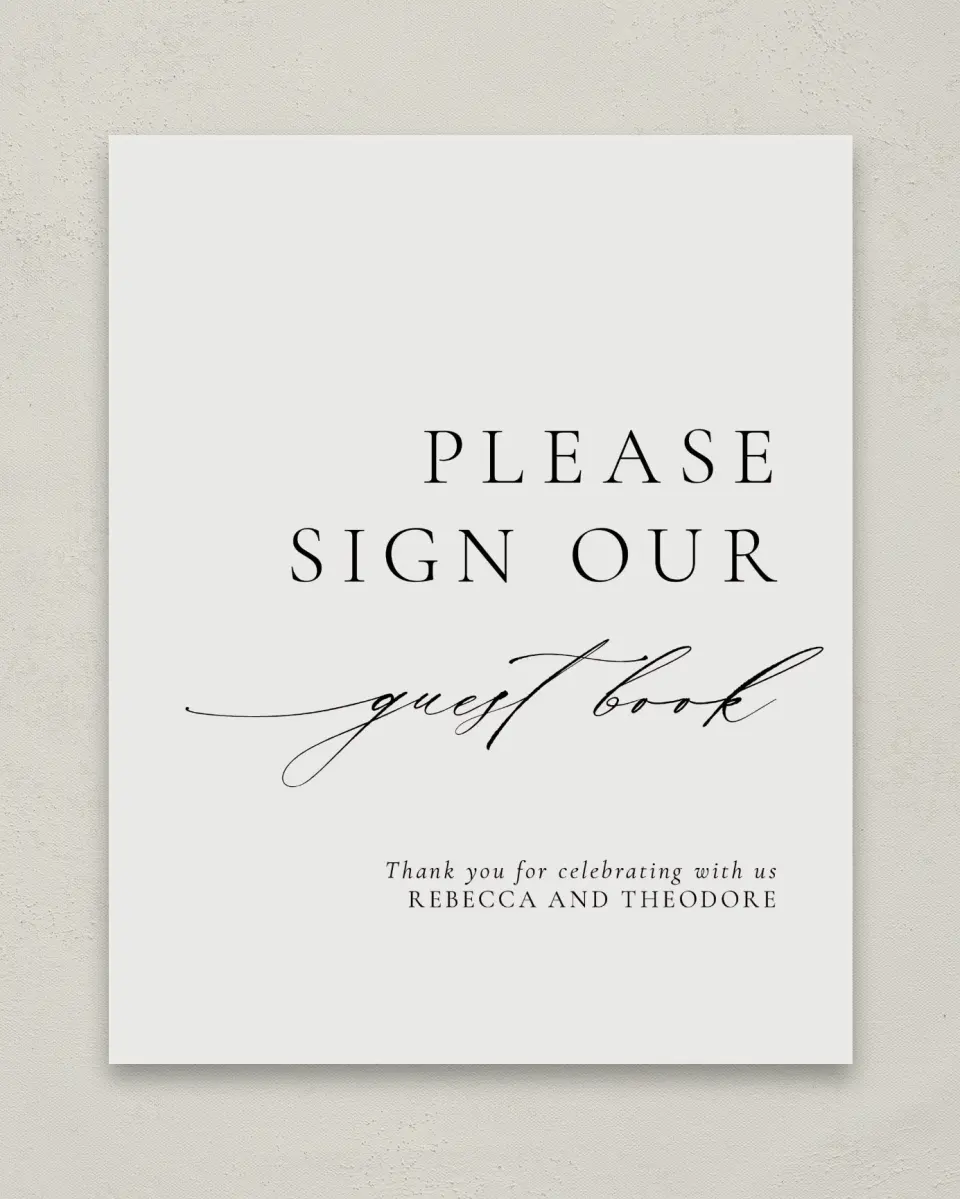 This is a 8" x 10" Guest Book Sign called Simply Elegant printed in full color