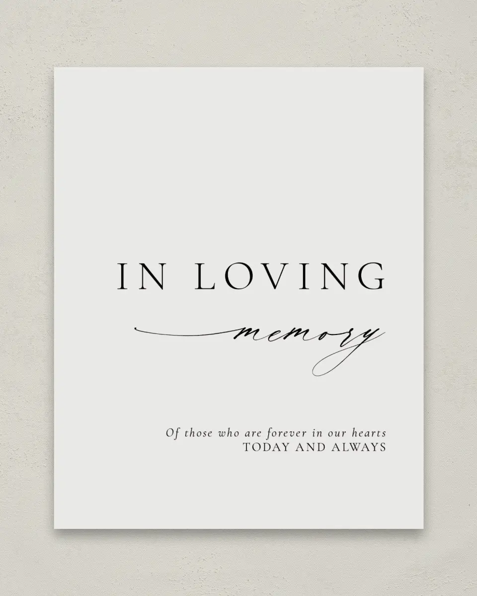 This is a 8" x 10" Loving Memory Sign called Simply Elegant printed in full color