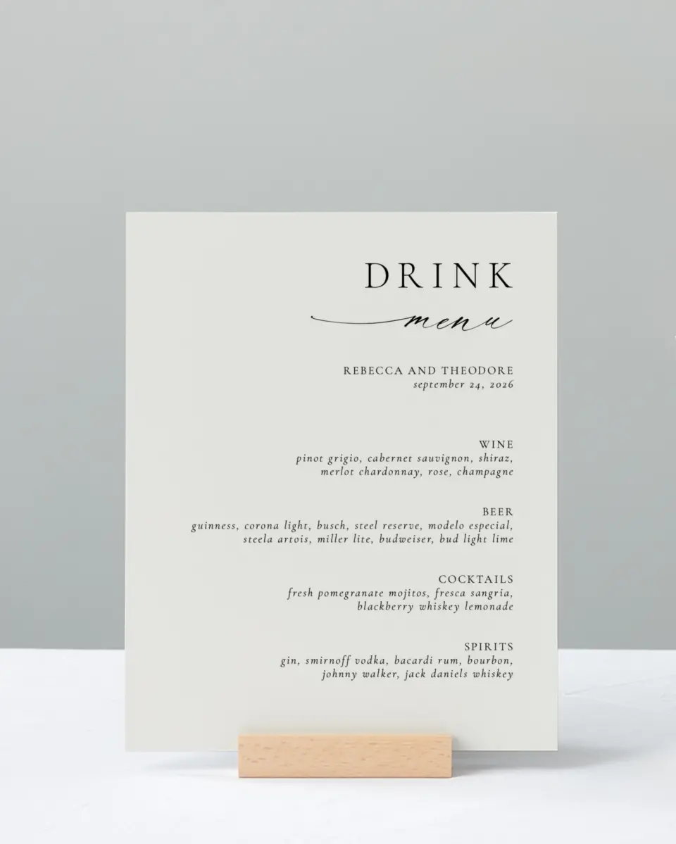 This is a 8" x 10" Menu Sign called Simply Elegant printed in full color