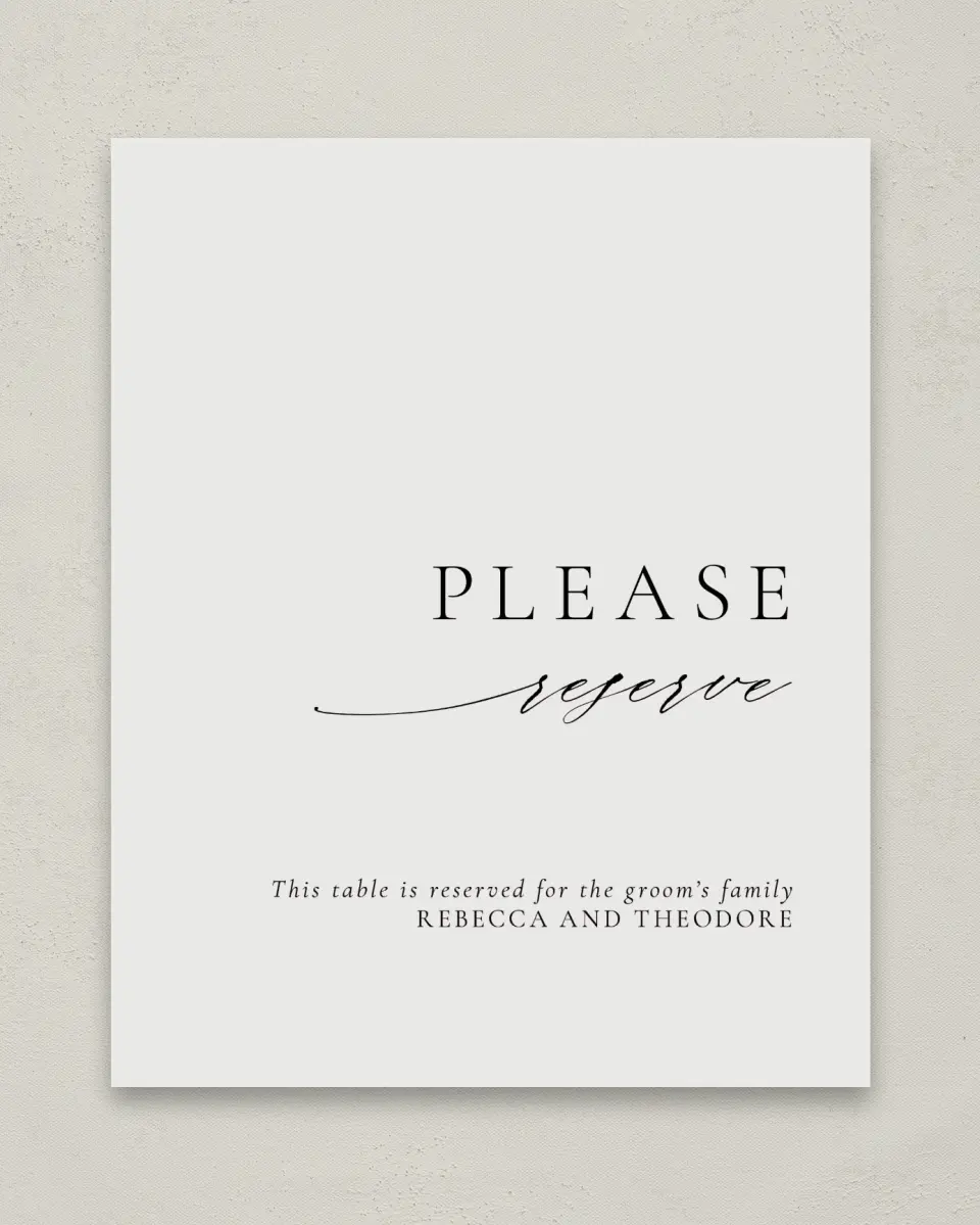 This is a 8" x 10" Reserved Seating Sign called Simply Elegant printed in full color