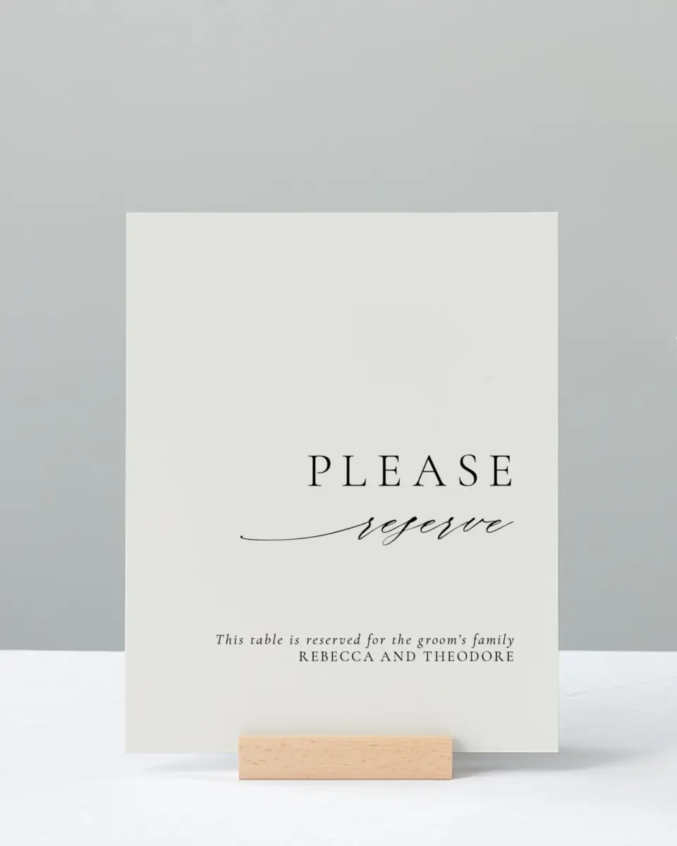 This is a 8" x 10" Reserved Seating Sign called Simply Elegant printed in full color