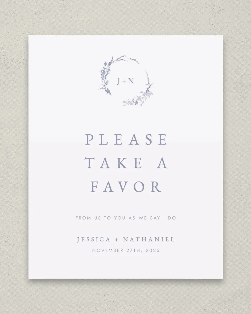 This is a 8" x 10" Favor Sign called Dainty Wreath printed in full color
