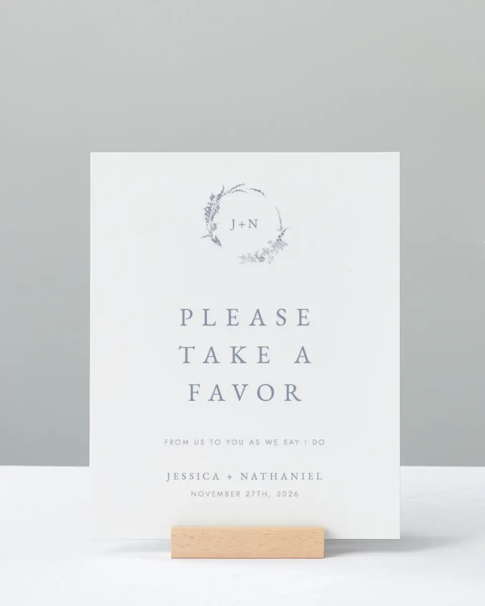 This is a 8" x 10" Favor Sign called Dainty Wreath printed in full color
