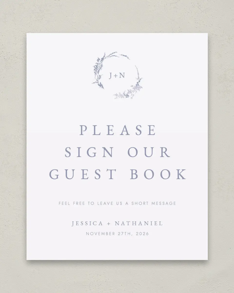 This is a 8" x 10" Guest Book Sign called Dainty Wreath printed in full color