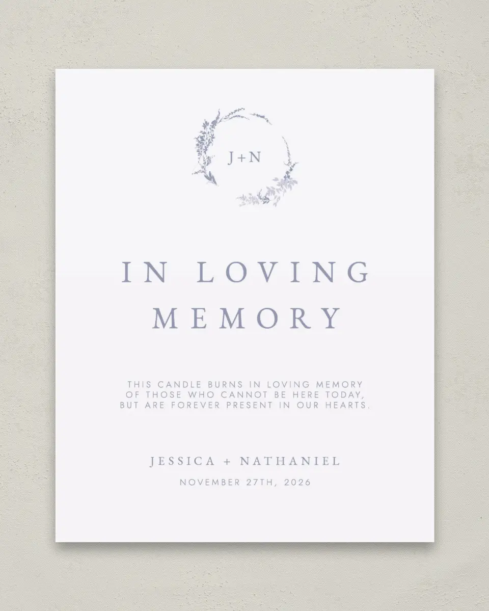 This is a 8" x 10" Loving Memory Sign called Dainty Wreath printed in full color