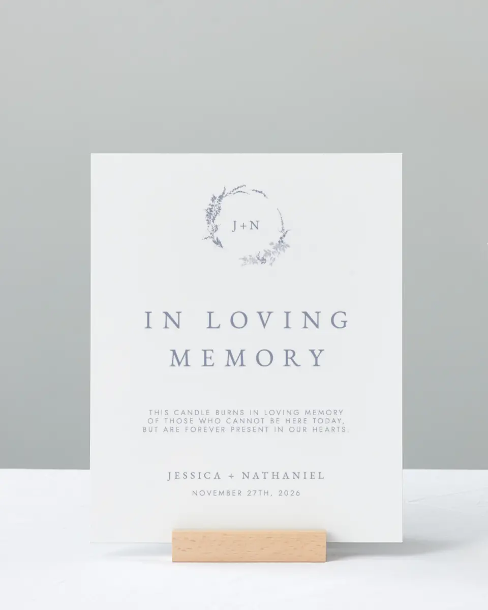 This is a 8" x 10" Loving Memory Sign called Dainty Wreath printed in full color