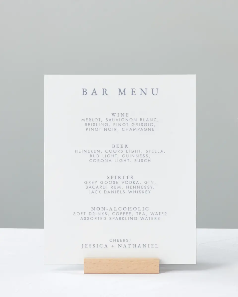 This is a 8" x 10" Menu Sign called Dainty Wreath printed in full color with Rose Gold foil
