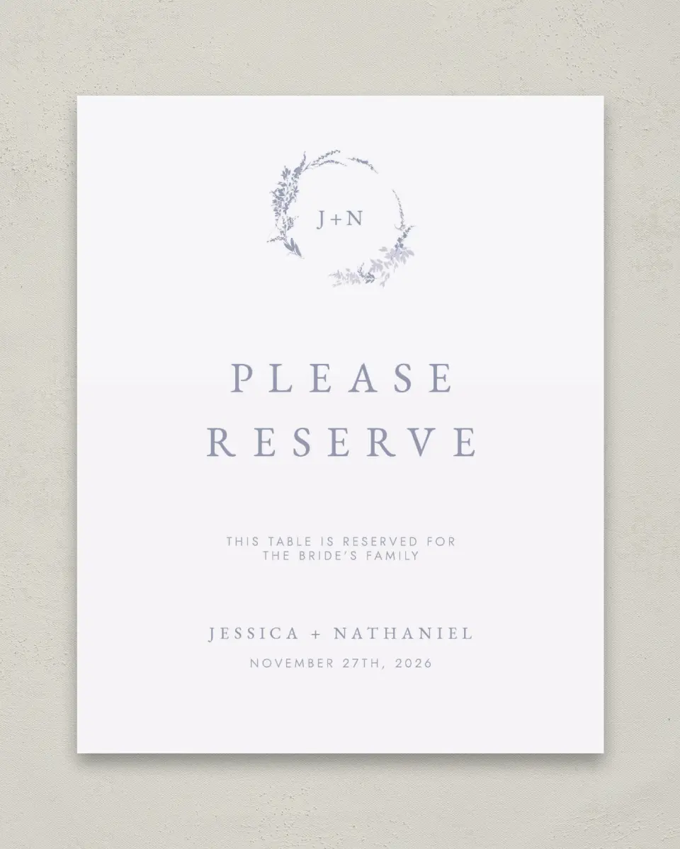 This is a 8" x 10" Reserved Seating Sign called Dainty Wreath printed in full color