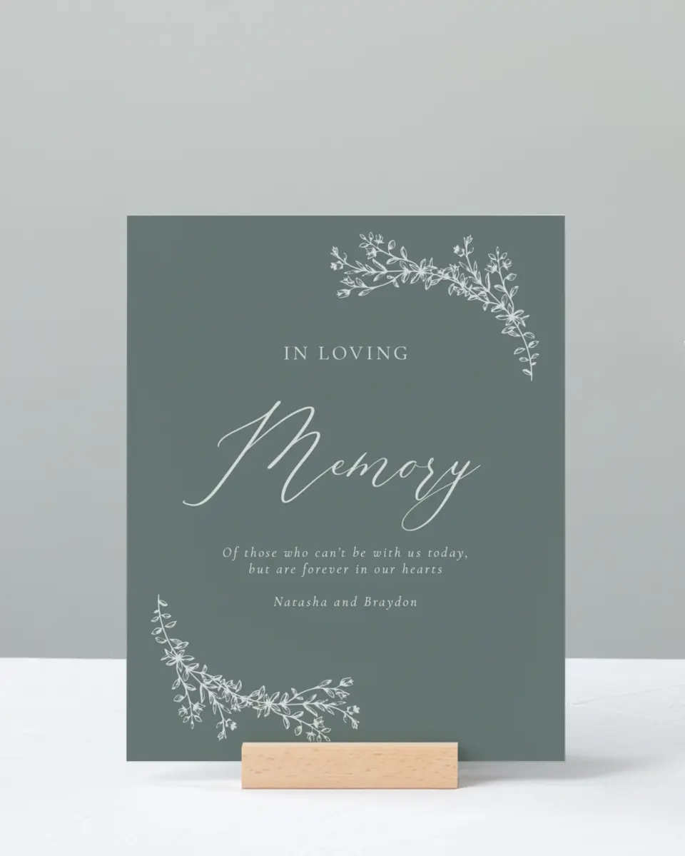 This is a 8" x 10" Loving Memory Sign called Timeless Order printed in full color