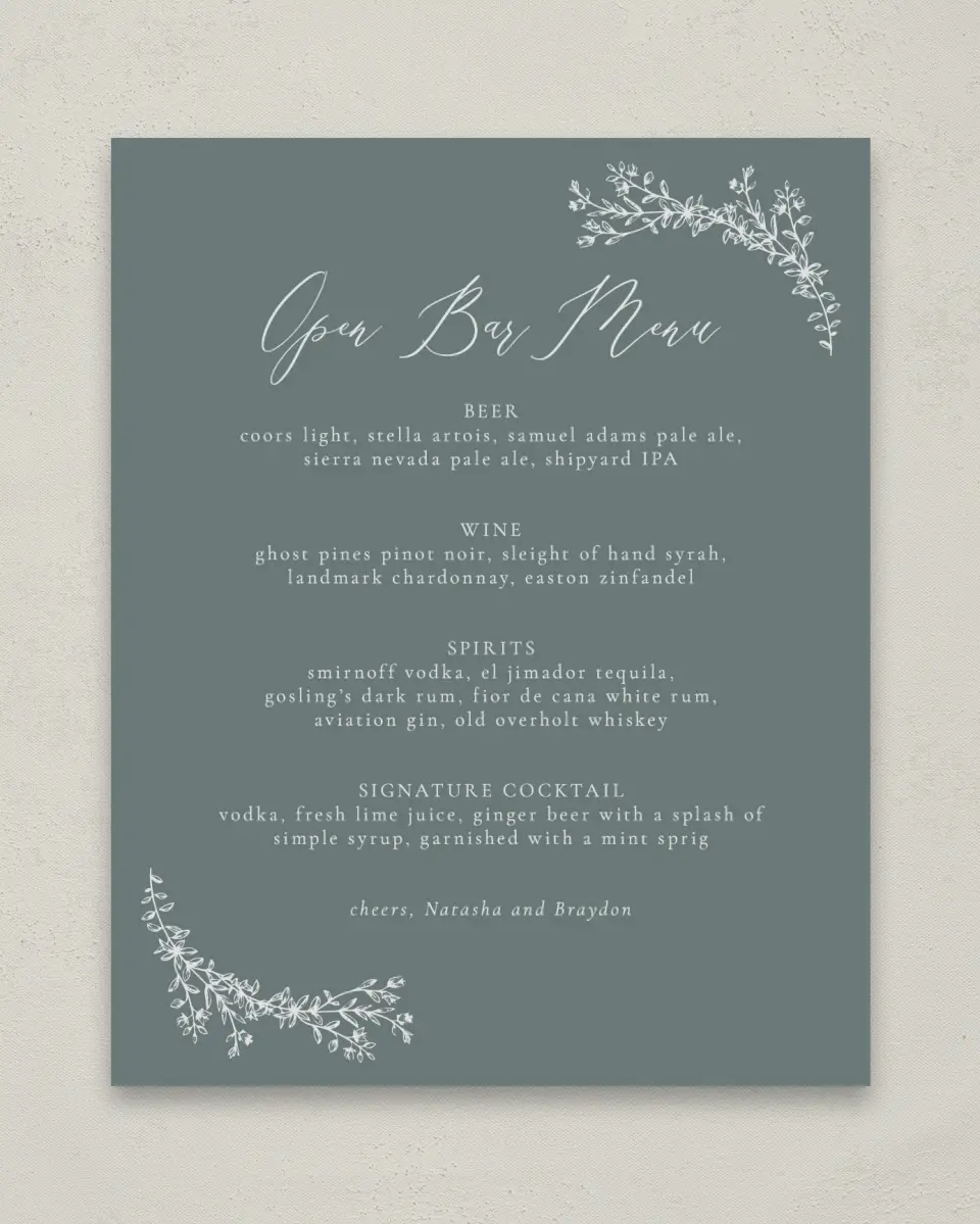 This is a 8" x 10" Menu Sign called Timeless Order printed in full color