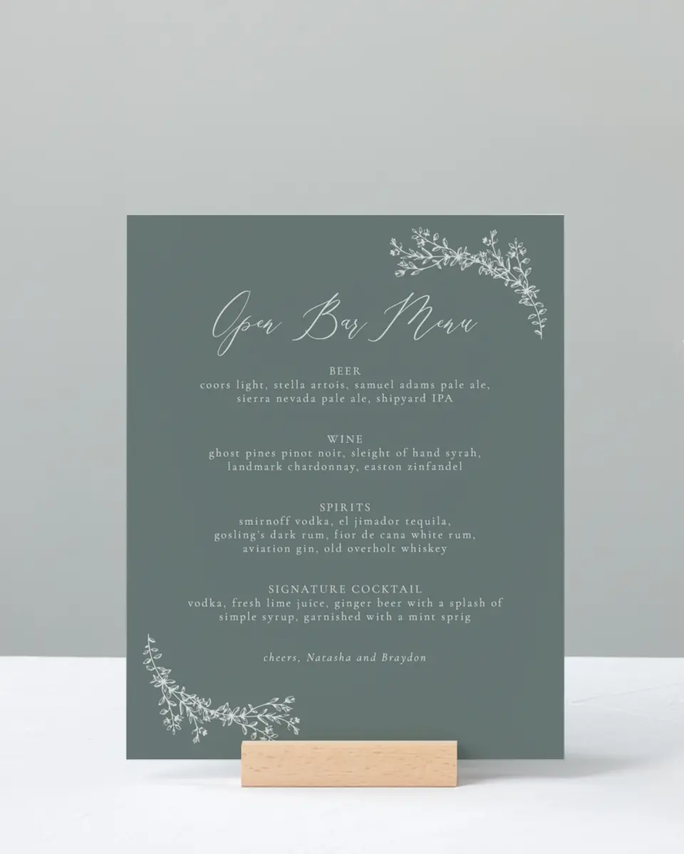 This is a 8" x 10" Menu Sign called Timeless Order printed in full color with Gold foil