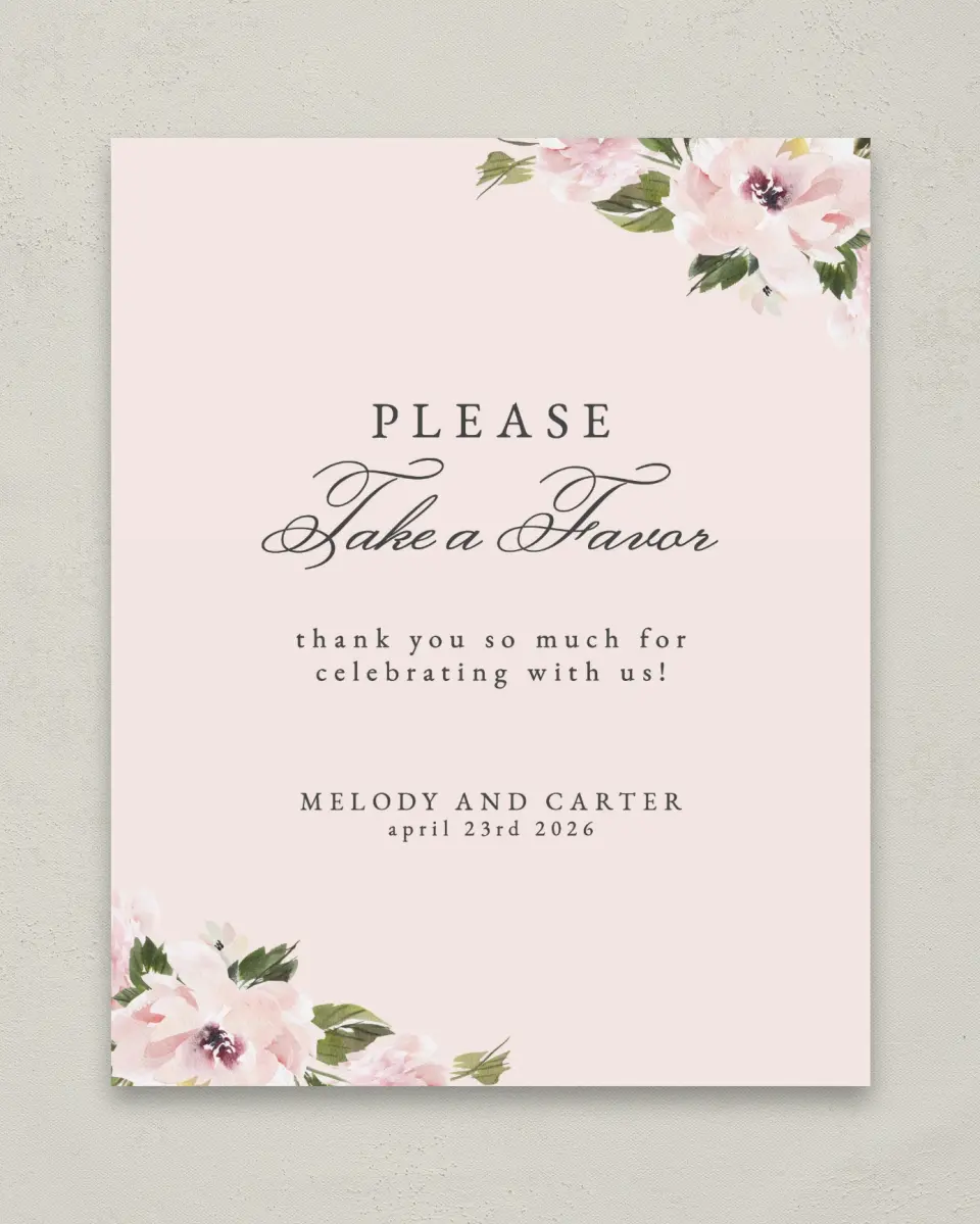 This is a 8" x 10" Favor Sign called Sweet Floral printed in full color