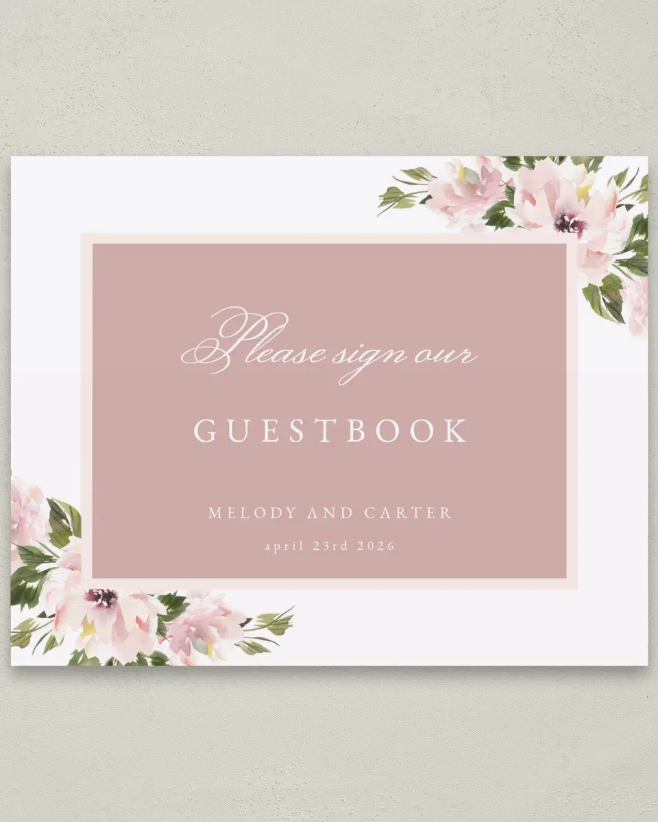 This is a 8" x 10" Guest Book Sign called Sweet Floral printed in full color