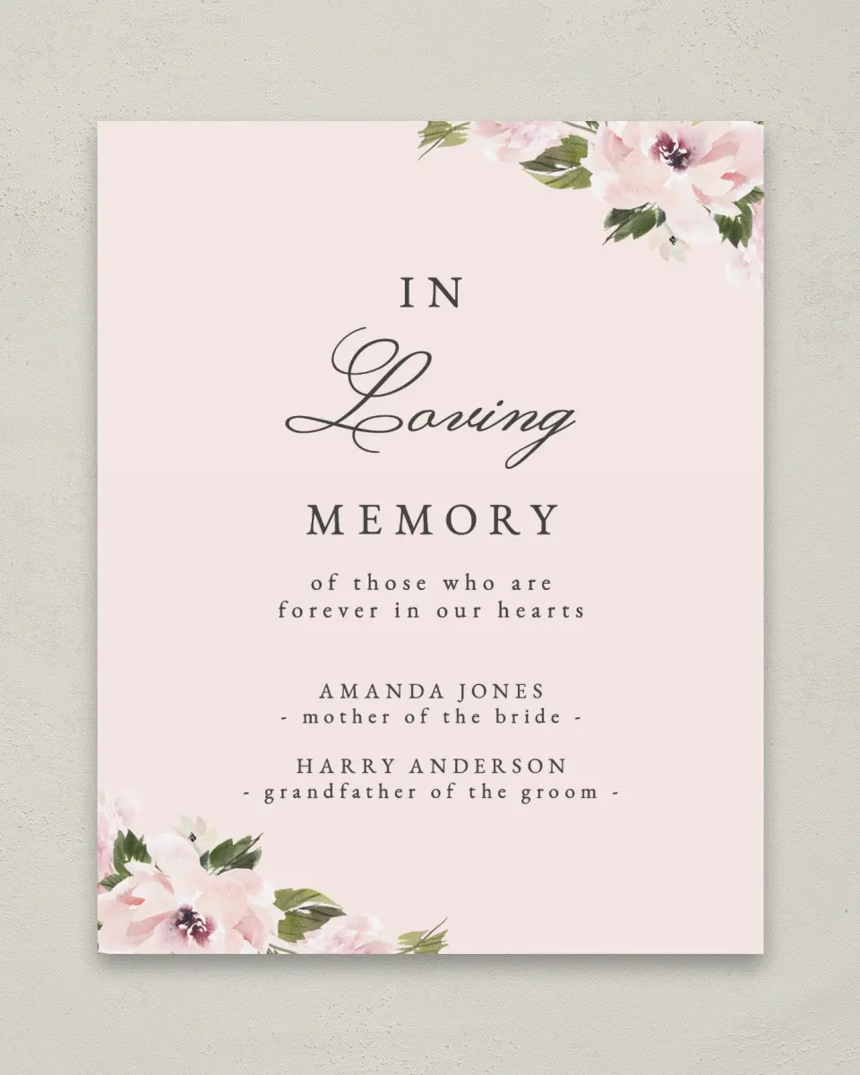 This is a 8" x 10" Loving Memory Sign called Sweet Floral printed in full color