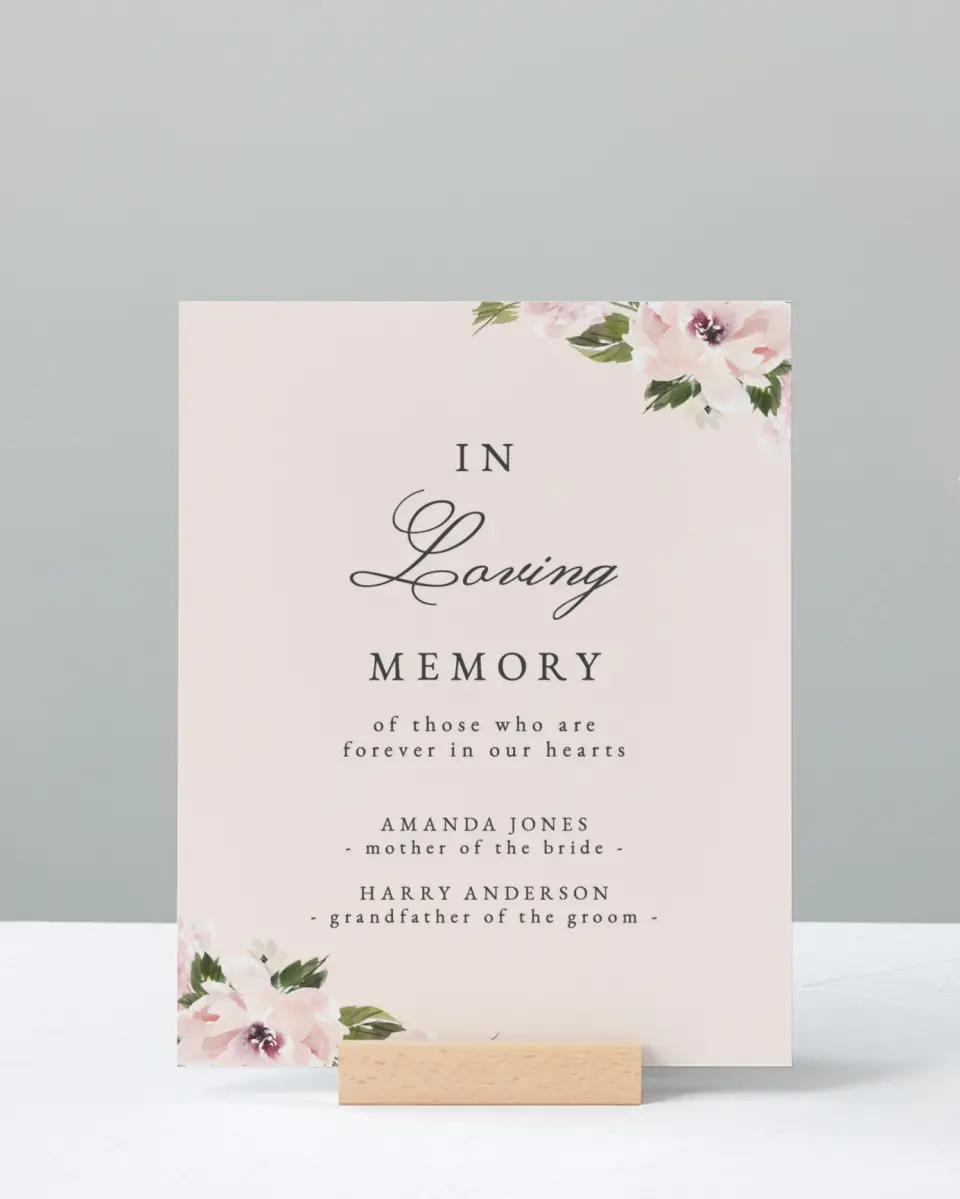 This is a 8" x 10" Loving Memory Sign called Sweet Floral printed in full color
