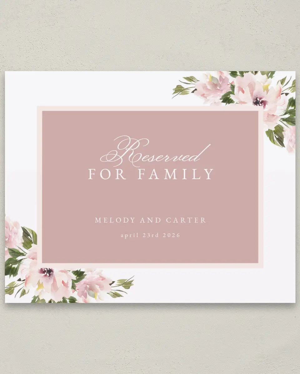 This is a 8" x 10" Reserved Seating Sign called Sweet Floral printed in full color