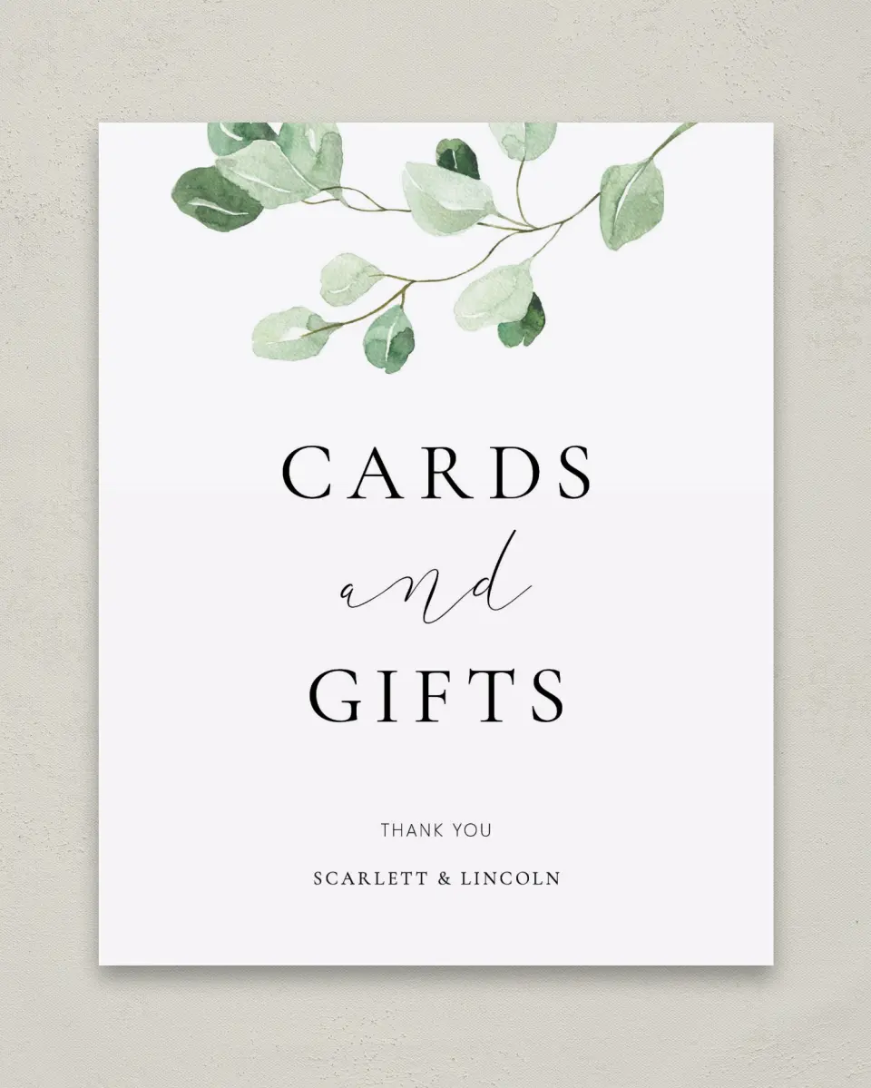 This is a 8" x 10" Cards & Gifts Sign called Sweet Greenery printed in full color