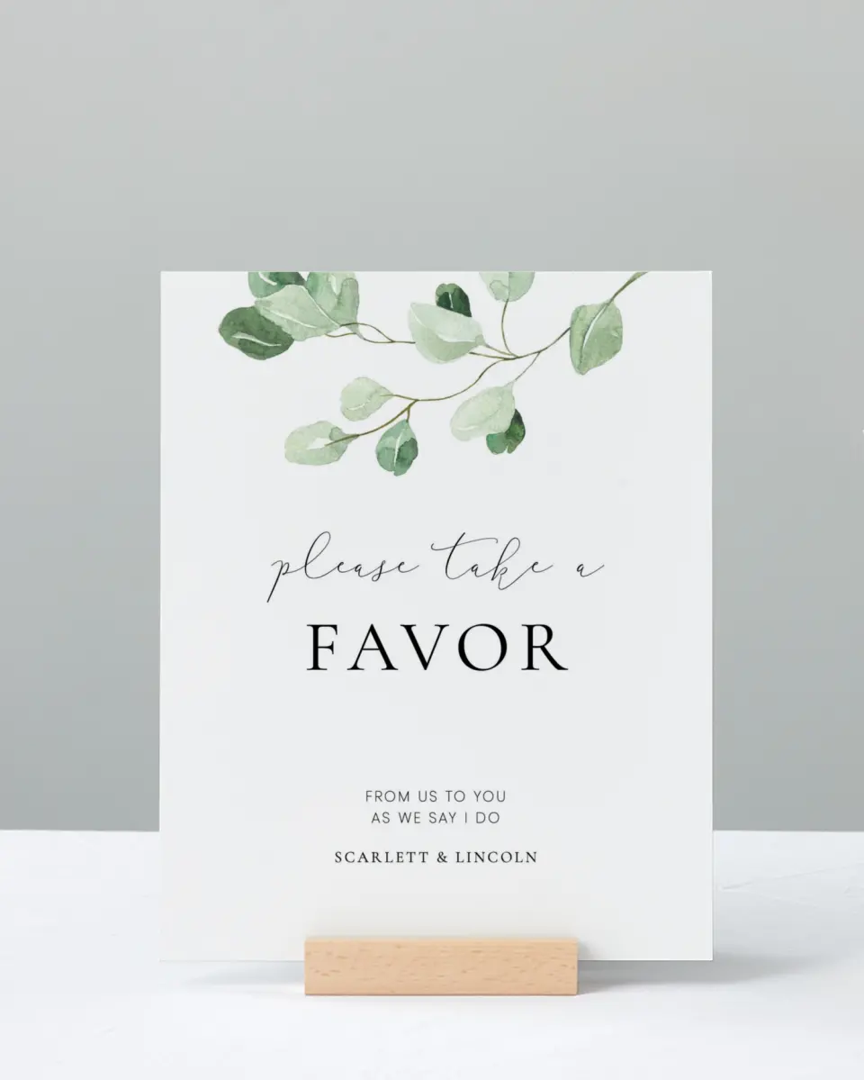 This is a 8" x 10" Favor Sign called Sweet Greenery printed in full color