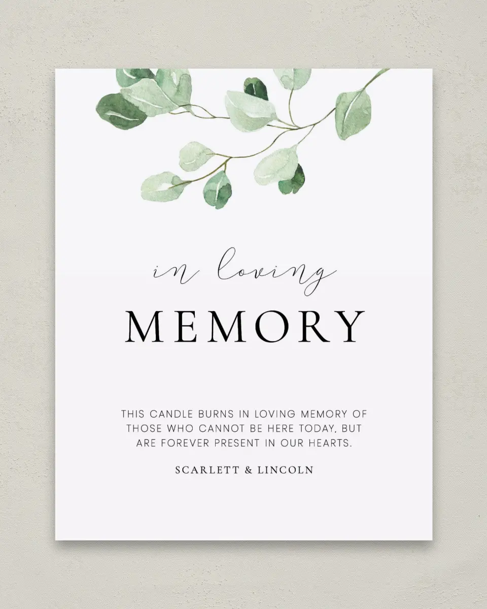 This is a 8" x 10" Loving Memory Sign called Sweet Greenery printed in full color
