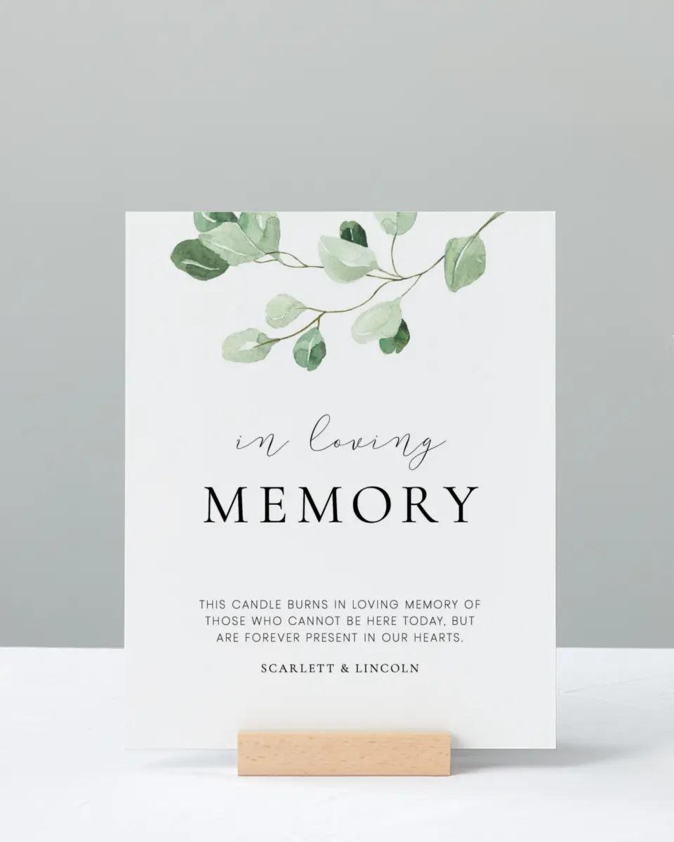 This is a 8" x 10" Loving Memory Sign called Sweet Greenery printed in full color