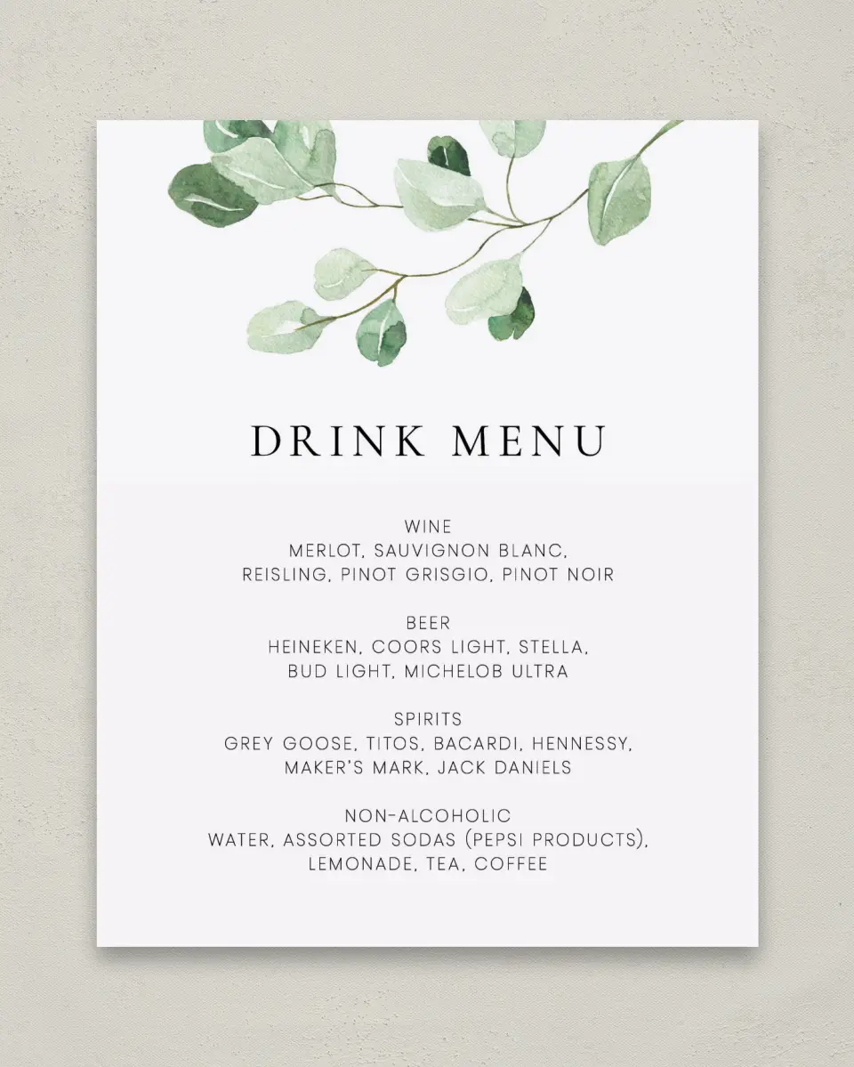 This is a 8" x 10" Menu Sign called Sweet Greenery printed in full color