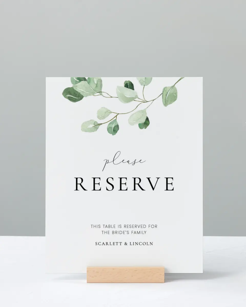 This is a 8" x 10" Reserved Seating Sign called Sweet Greenery printed in full color