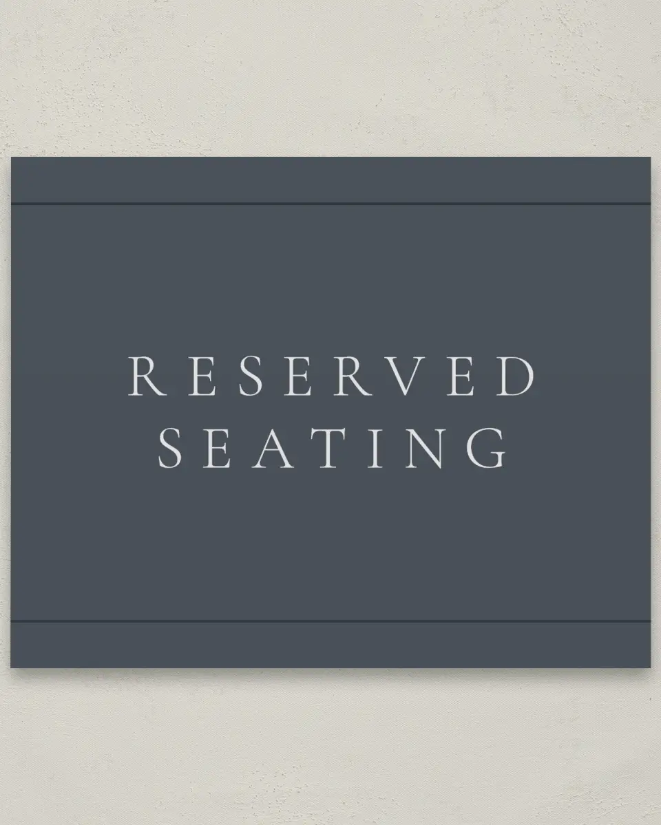 This is a 8" x 10" Reserved Seating Sign called Subtle Wreath printed in full color