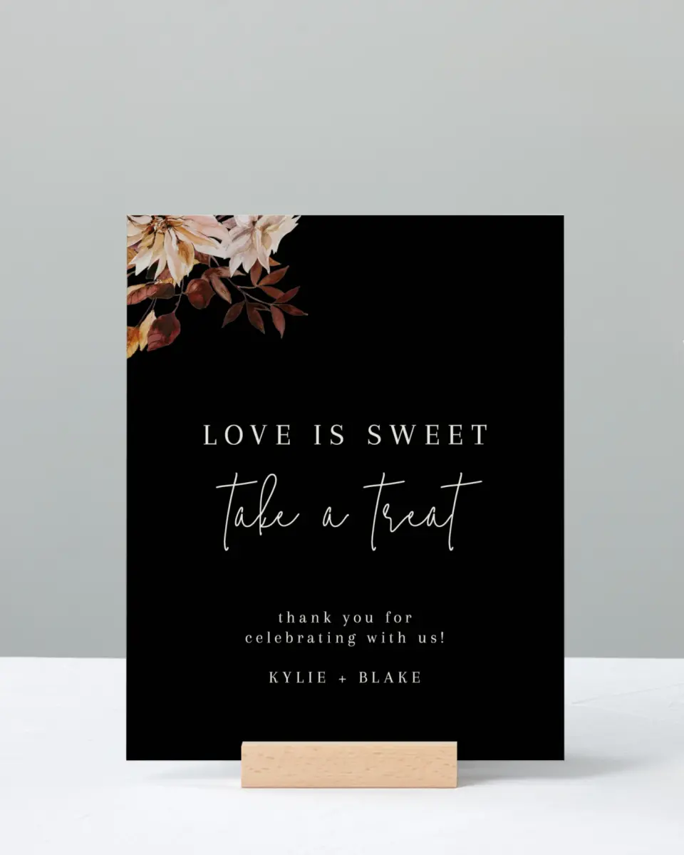 This is a 8" x 10" Favor Sign called Country Blooms printed in full color with Gold foil