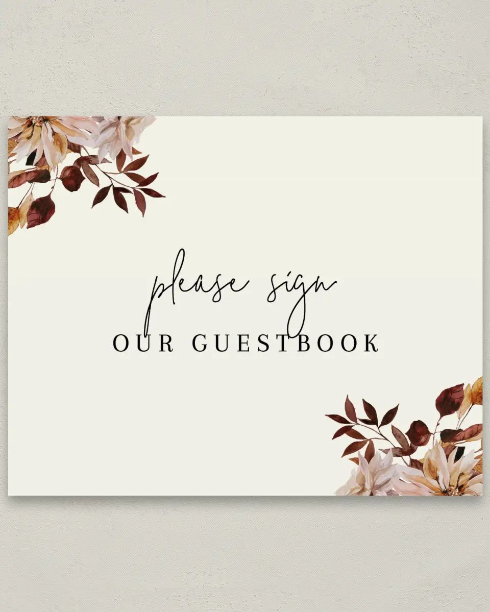 This is a 8" x 10" Guest Book Sign called Country Blooms printed in full color with Gold foil
