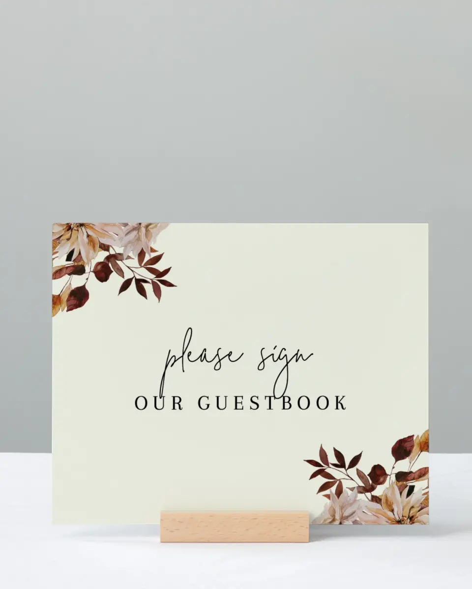 This is a 8" x 10" Guest Book Sign called Country Blooms printed in full color with Silver foil