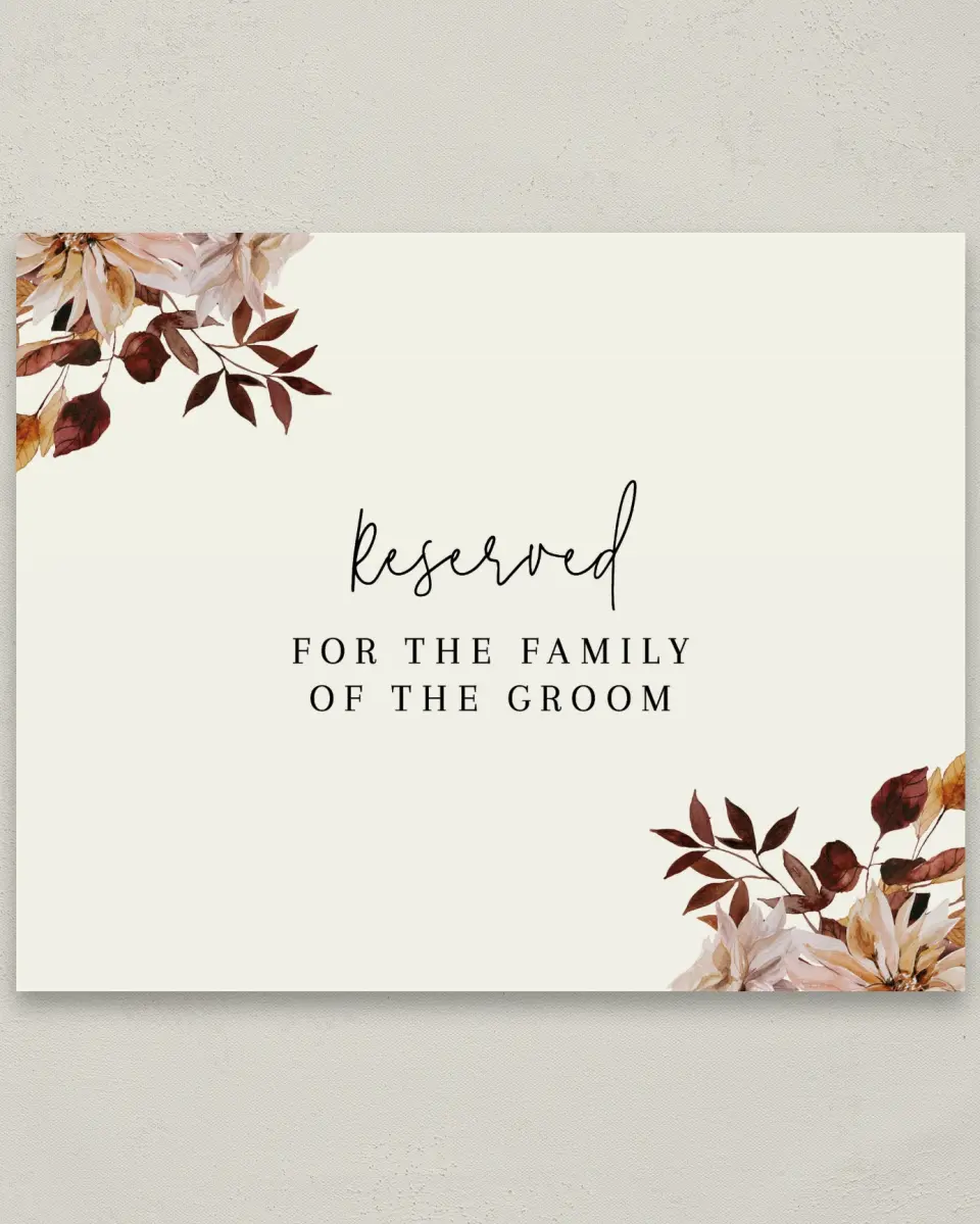 This is a 8" x 10" Reserved Seating Sign called Country Blooms printed in full color
